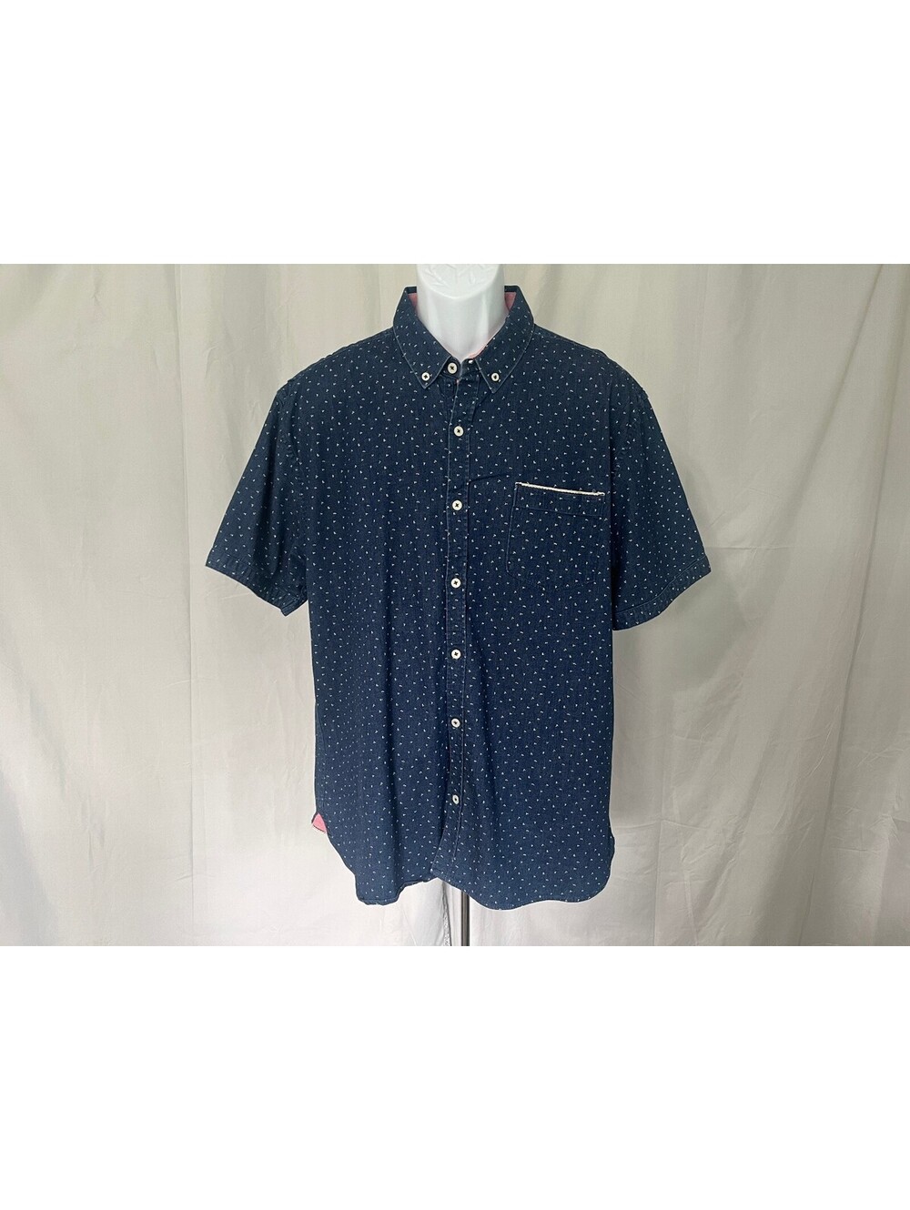 7 Diamonds Men's Blue White Pink Short Sleeve Stretch Shirt 2XL XXL